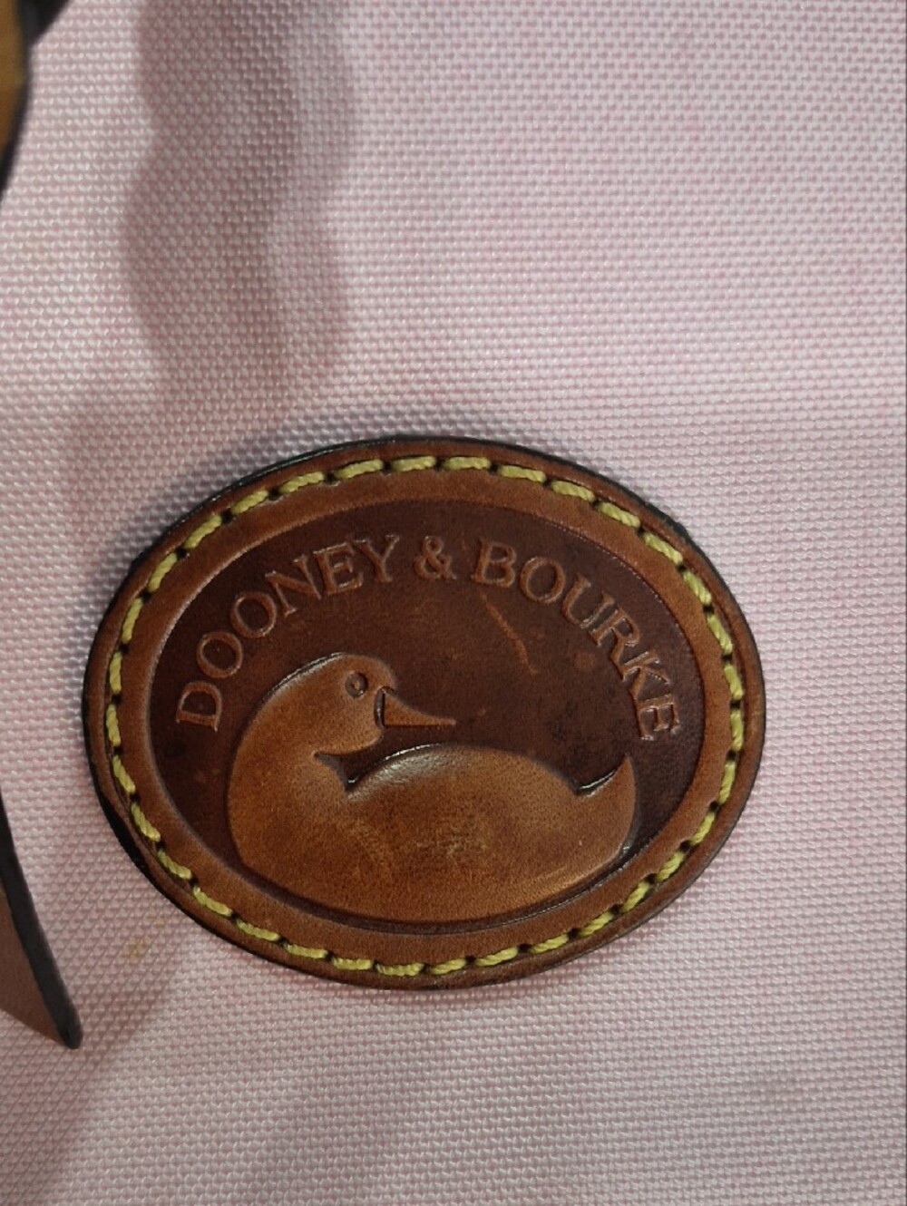 Dooney & Bourke Pink Canvas Drawstring Shoulder Bag with Brown Leather Trim - Picture 2 of 12